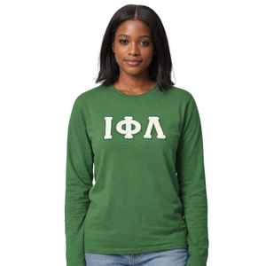 Camiseta de Manga Larga Verde Esmeralda de la Hermandad Iota Phi Lambda, Prenda con Letras Griegas, Top Casual de Cuello Redondo para Mujer, Ropa de Primera Calidad - Product Image 3
