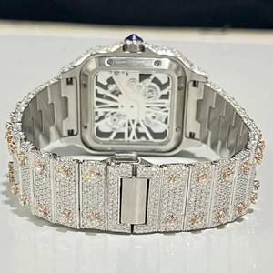 VVS Moissanite Diamond Watch Mouvement entièrement automatique Montres à quartz surélevées 14k Rose & White Tone Thorns Diamond Watch - Product Image 4