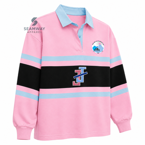 Jack And Jill Of America <b>Women's</b> Color Block <b>Rugby</b> Shirt Long Sleeve Polo Collar Embroidered Greek Letter Collegiate Pullover - Product Image 2
