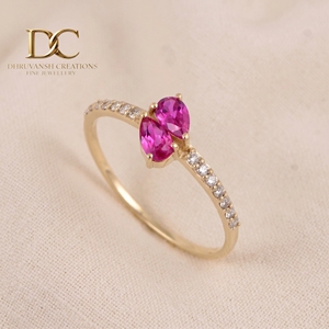 Dainty 9K Solid <b>Gold</b> for Certified Prong <b>Set</b> Lab Grown Hot Pink Tourmaline Lab Grown Diamond Promise Band <b>Ring</b> Jewelry Unisex - Product Image 4
