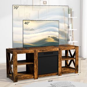 Mobile TV a doppia faccia da 58 pollici color legno, con caminetto a libera installazione da 18 pollici, dimensioni 149x40x60 cm, mobiletto a croce a doppia faccia - Product Image 3