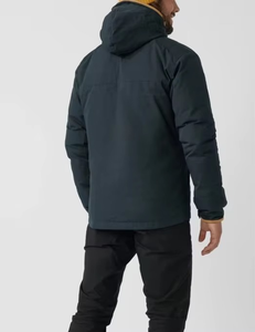 <b>Men's</b> Dark Blue Hooded Puffer <b>Jacket</b> Windproof Polyester Filling Casual Winter Wear Regular Fit Zipper Closure Solid Color - Product Image 2