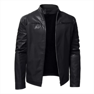 Unisex Genuine Leather <b>Jacket</b> V-neck <b>Half</b> <b>Zip</b> Closure Vintage Style Winter Solid Color Pockets Regular Fit Hooded Thick Bamboo - Product Image 5