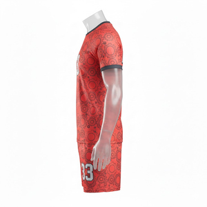 Uniforme de Fútbol Sublimado Personalizado, Conjunto de Camiseta de Fútbol 100% Poliéster, Transpirable, Ropa Deportiva para Hombre, Traje de Entrenamiento, Diseño Rojo - Product Image 3