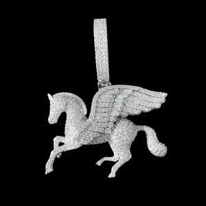 Pegasus Iced Out Men's Rhodium Plated Party Pendant Necklace - Product Image 1