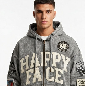 Sudadera con capucha de forro polar para hombre al por mayor, con cremallera completa, bordado personalizado, de algodón 100% pesado, corte holgado y hombros caídos - Product Image 5
