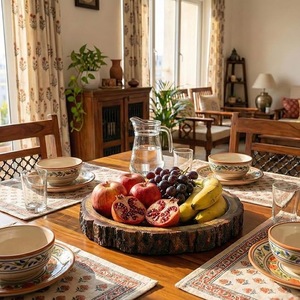 Premium Acacia Wood Serving <b>Tray</b> Round Rustic Wooden <b>Tray</b> with Handles Decorative <b>Breakfast</b> Food Serving <b>Tray</b> for Home Kitchen - Product Image 6