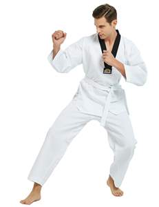 Uniforme de taekwondo de alta calidad, tela de polialgodón ligera, transpirable y duradera, uniforme de entrenamiento con cuello en V para hombres y mujeres - Product Image 3