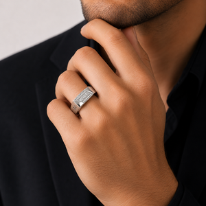 925 Sterling Silver Mens Diamond Three Row Channel <b>Set</b> <b>Ring</b> Geometric Cutout Design High Polish Finish Wedding Party Daily Wear - Product Image 5