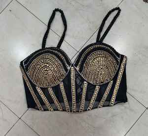 Luxury <b>Black</b> Rhinestone Beaded <b>Corset</b> Top with Structured Cups - Product Image 1