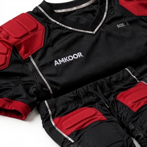 Ensemble de maillot de football américain rembourré noir et rouge pour homme, sans manches, col en V, taille élastique, coupe athlétique en mesh, anti-humidité, imprimé - Product Image 6