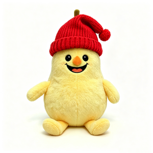 ตุ๊กตาลูกแพร์สีเหลืองแบบกำหนดเองพร้อมหมวกปอมปอมถักสีแดงและหน้าปักลาย ตุ๊กตาสำหรับวัยรุ่นและผู้ใหญ่ ตุ๊กตาลูกแพร์น่ารักสำหรับทุกฤดูกาล - Product Image 1