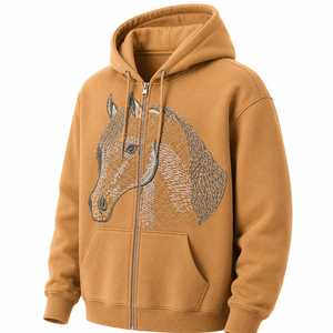 Sweat à capuche zippé personnalisé avec broderie tête de cheval, sweat à capuche surdimensionné pour homme, doublure en polaire, style western ranch personnalisé - Product Image 2