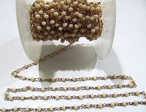 Pink Brass Chalcedony Hydro Quartz <b>Rosary</b> Chain Rondelle Faceted 3mm Wire Wrapped Chain for Jewellery Making High Quality - Product Image 2