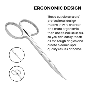 Ciseaux de manucure professionnels en acier inoxydable courbés et droits de haute qualité, pour coupe des cuticules et des ongles, pour droitiers - Product Image 3