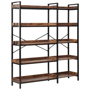 Libreria ad angolo a L in metallo resistente da 166 cm con 5 ripiani e 4 ganci, scaffale industriale con mensole in legno - Product Image 6
