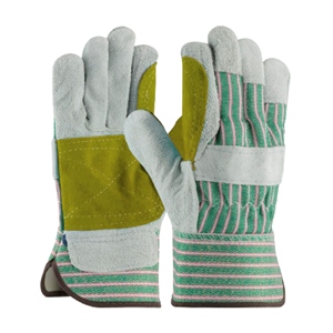 Gants de travail industriels de sécurité en cuir pleine fleur renforcé, doublure en coton flexible, jaune fluorescent, pour monteurs canadiens - Product Image 4