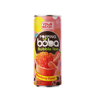 Bebida de té de burbujas popping boba de 320 ml de su marca con sabor a fresa, etiqueta privada ODM/OEM con MOQ bajo - Product Image 1