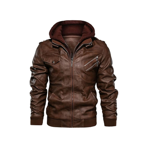 Vestes en cuir pour hommes tendance, couleur unie, fermeture éclair, veste en PU décontractée pour hommes - Product Image 6