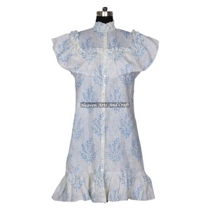 Vestido midi de algodón para mujer, diseño de alta calidad, manga corta, informal, vestido de verano para mujer, atuendo perfecto para vacaciones, vestido con estampado de bloques. - Product Image 3
