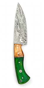 Cuchillo de Chef de Acero de Damasco Forjado a Mano Personalizado con Mango Híbrido de Resina Verde y Madera Natural - Product Image 5