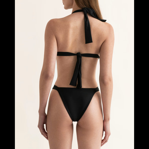 Ensemble bikini noir pour femme, haut de bikini triangle et bas de bikini string, couleur unie, extensible, maillot de bain 2 pièces, vêtements de plage - Product Image 2