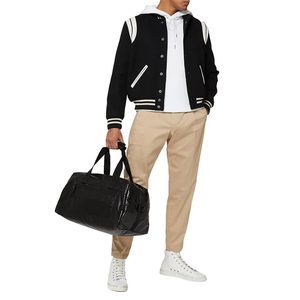 Blouson bomber noir pour homme, couleur unie, col rabattu, coupe classique, style décontracté, hiver, imperméable, toile - Product Image 5