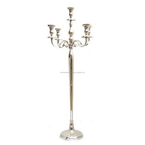 Bougeoir de candélabre décoratif fait à la main à cinq bras bleu et plaqué or pour la décoration de mariage et de fête décorative à la maison - Product Image 2