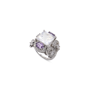 Anillo de Plata de Ley 925 con Amatista Natural y Cuarzo Lunar, Chapado en Rodio, Joyería Fina OEM ODM - Product Image 4