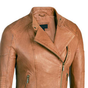 Elegante Chaqueta de Invierno de Cuero Genuino para Mujer con Cuello Alto, Colores Personalizados, Tejido Transpirable de Alta Calidad, OEM - Product Image 4