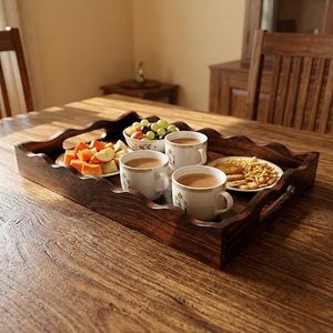 Modern Walnut Wooden Serving <b>Tray</b> with Plant Pattern for Dining <b>Table</b> Fruit Snack Platter for Home & Hotel Use - Product Image 1