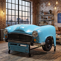 Table de bureau et d'étude en bois massif industriel unique, recyclé et upcyclé, bleu ciel, design SUREN SPACE, provenant d'Inde