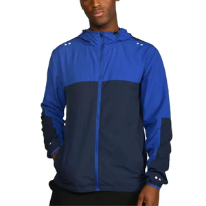 Veste coupe-vent pour homme, bleu noir, légère, à capuche, imperméable, coupe-vent, veste de sport, course à pied, randonnée, décontractée - Product Image 1