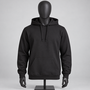 Sweat-shirt à capuche uni noir pour homme avec poche kangourou et cordon de serrage - Product Image 1