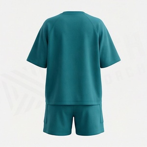 Ensemble de shorts en tricot 2 pièces pour femmes, couleur unie, col rond, manches courtes, coupe ample, au-dessus du genou, respirant, vêtements décontractés - Product Image 2