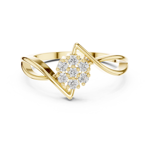 Anillo de Compromiso y Boda de Oro Amarillo con Diamantes de Corte Redondo en Racimo Floral para Mujer - Product Image 1