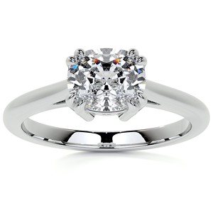 Anillo de compromiso solitario de moissanita VVS1 con corte cojín de oriente a oeste, doble engaste de garra, oro blanco macizo de 10K - Product Image 1