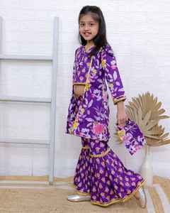 Elegante estampado Floral mezcla de algodón Sharara Garara traje para niñas niños diseñador étnico indio ropa de moda paquistaní - Product Image 4