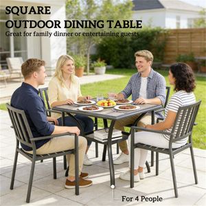 Mesa de Comedor Cuadrada Gris para Exteriores, Juego de Mesa para Terraza de Jardín, Solo Mesa Gris - Product Image 2
