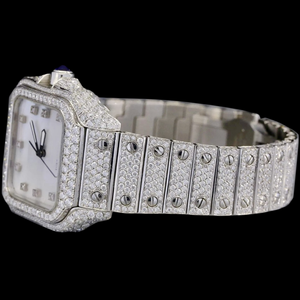 Reloj Mecánico Personalizado de Primera Calidad con Caja Cuadrada de Acero Inoxidable Plateado, Movimiento con Diamantes Moissanite, Estilo Hip Hop - Product Image 3