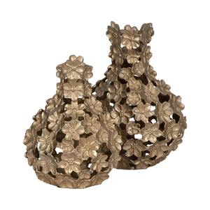 Jarrón de metal con diseño artístico de flores doradas, jarrón decorativo para mesa, estantería y gabinete, para exhibir arreglos florales frescos - Product Image 2