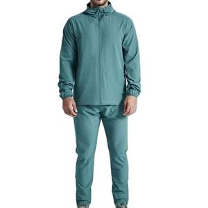 Survêtement à capuche pour homme, couleur turquoise, fermeture éclair intégrale, polyester léger, vêtements de sport décontractés, coupe régulière, poches latérales, saison printemps - Product Image 1