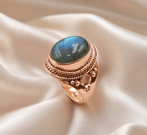 Anillo de Plata de Ley 925 con Labradorita Azul Fuego, Estilo Vintage, Hecho a Mano, con Piedra Preciosa, para Boda o Compromiso, Chapado en Oro Amarillo Rosa - Product Image 4