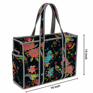 Sac de courses promotionnel en tissu imprimé floral, grande taille, avec doubles poignées d'épaule, fermeture éclair, 16x15 pouces, style décontracté - Product Image 1