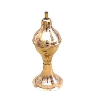 Elegant table <b>top</b> brass oil burner base with removable clear fluted glass hurricane chimney, available at wholesale prices. - Product Image 2