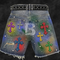 Pantalones Cortos de Jean para Hombre al por Mayor, de Verano, de Mezclilla, Lisos, Casuales, con Lavado Vintage, Logotipo Personalizado, Cintura Media, Cierre de Cremallera, con Pedrería, 100% Algodón