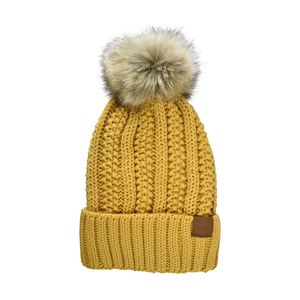 Bonnet tricoté avec pompon jaune, unisexe, pour l'hiver, décontracté, pour l'extérieur, taille adulte 56-58CM - Product Image 1
