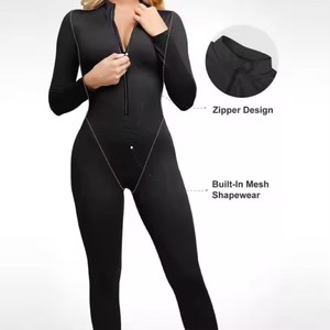 Mono de mezclilla de manga larga para mujer, mono de una pieza, mono casual ajustado - Product Image 6