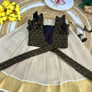 Lehenga Choli de Seda de Kerala para Niñas, Traje Tradicional para Onam, Completamente Cosido, Elegante, Precio al por Mayor por Royal Export - Product Image 3