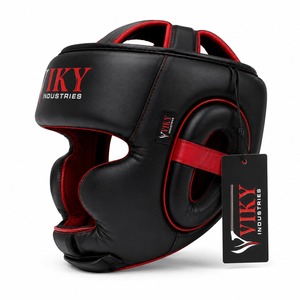 Protection de tête pour entraînement de boxe professionnel, logo personnalisé, protection intégrale du visage, respirant, fermeture à scratch, unisexe, PU de haute qualité - Product Image 2